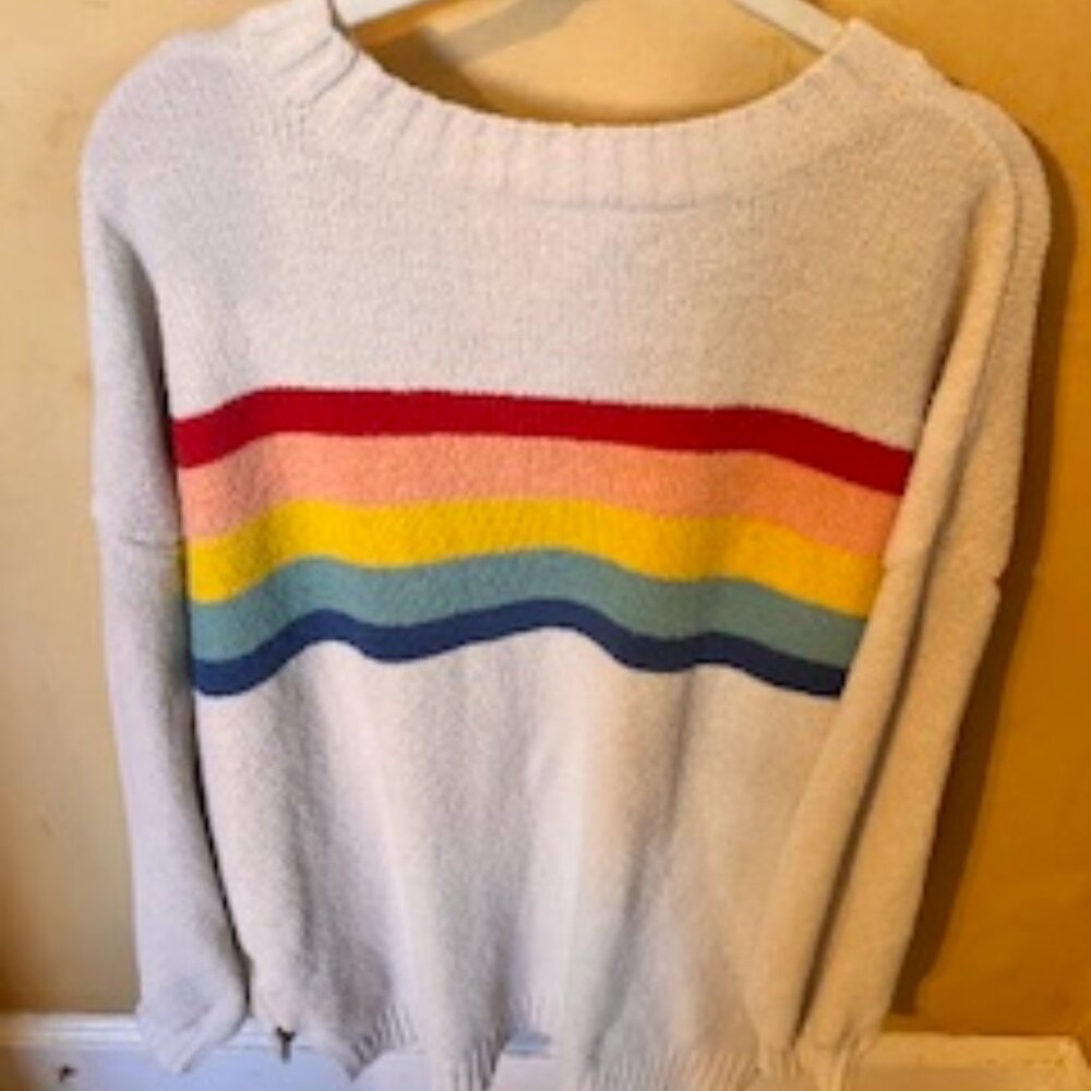 American Eagle Oversized Sweater Off-white with Rainbow Design, Size small